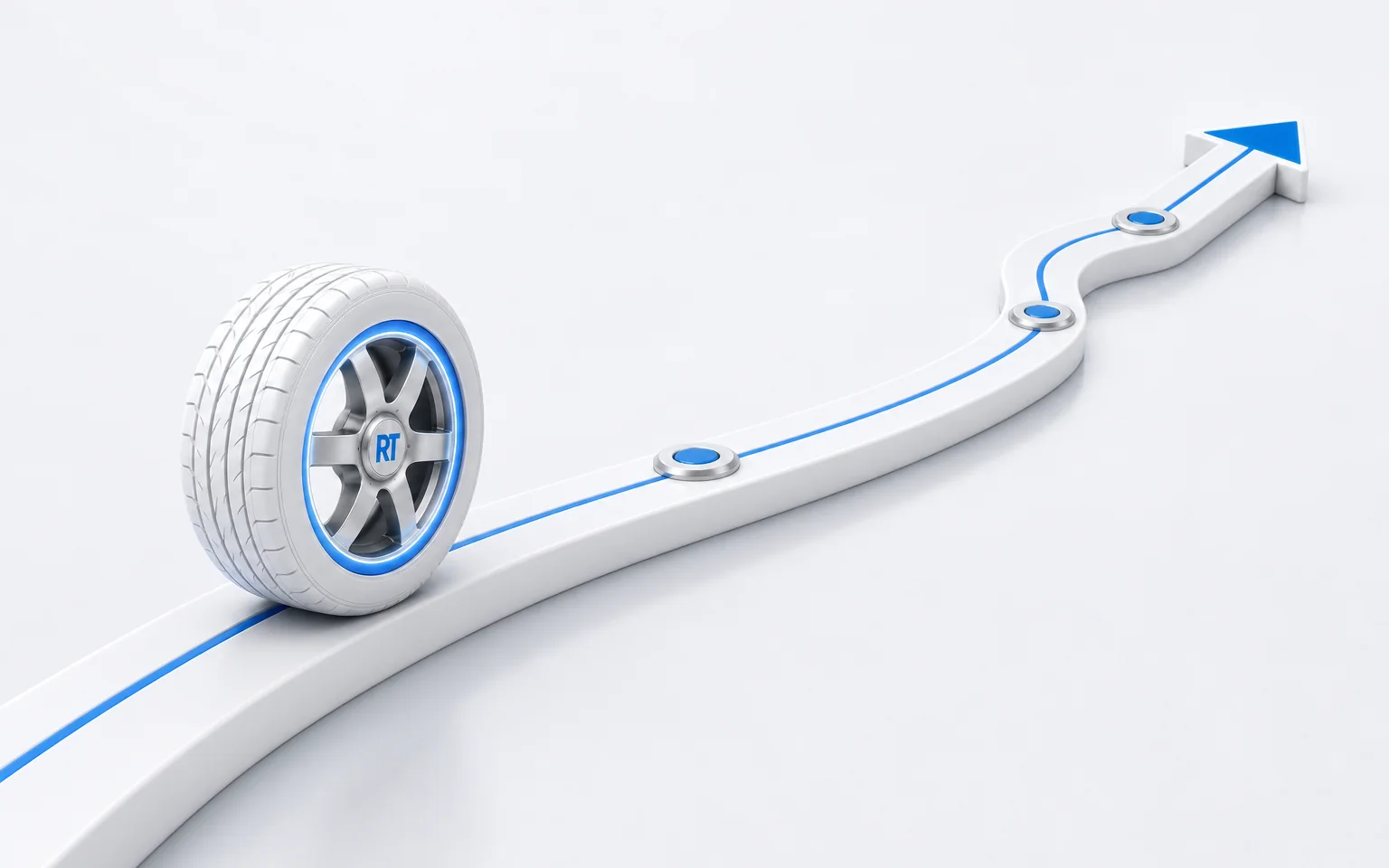 RenewTrack wheel following a blue preparation runway through three milestones toward an arrow.